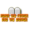 This is a clip art of the two tablets containing the Ten Commandments, highlighting the fifth commandment, &quot;Honor thy father and thy mother.&quot;