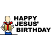 Man extending gift  with words &quot;Happy Jesus' Birthday&quot;
