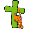 Cat rubbing against a cross