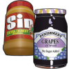 Peanut butter &amp; jelly jars with the words &quot;Sin&quot; and &quot;Punishment&quot; on their labels