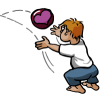 Boy throwing ball with a heart on it. The ball bounces back