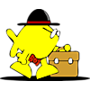 Fish with hat and tie carrying a briefcase