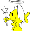 This is an image of a Christian Fish with wings and halo.