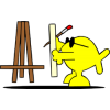 This is a graphic of Christian Fish as an artist placing canvas on easel.