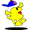 This is an image of a jumping for joy junior fish with ball cap, he's in the air and his cap is popped off his head.