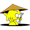Fish with oriental hat and chopsticks