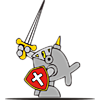 Fish in armor with raised sword
