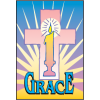 This is a clip art of a candle inside of a cross with the words &quot;Grace&quot; under it.