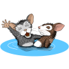 This is an adorable drawing of an older mouse baptising a younger mouse. It is an immersion baptism.