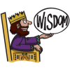 King Solomon with extended hand holding the word &quot;WISDOM&quot;