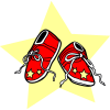 A clip art of red baby booties with a yellow star background. Baby booties are very symbolic of babies and all that goes with it. This image has many uses.