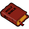 This is a drawing of a gold leaf, leather bound Bible with words Holy Bible on the cover.