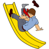 Man going down a slide backwards