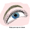 This is a drawing of a big, blue eye looking upward. Below are the words, &quot;Keep your eye on Jesus.&quot;