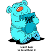 A Clip art of a happy, blue bear hugging a Bible. A really cute image for young kids!