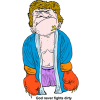This is a cartoon picture of an angry boxer with claws coming out of his gloves.