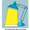 This is an image is a desk lamp with a bible as the light source. Below are the words, &quot;God's Word throws light on everything.&quot; This illustration communicates quickly how God's Word bring the light.