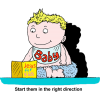 A cartoon style image of a baby sitting with a Christian book with the words, &quot;Start them in the right direction.&quot; The bible is the best start for all children.