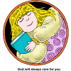 This a drawing of a young girl holding her bible while she sleeps.