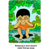 This is a drawing of a boy sitting on the ground covering his eyes. His Refusal to look doesn't make God go away.