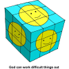 This is a drawing of a blue cube, like a Rubix Cube, with smiley faces on each side. It's purpose is to communicate that God can work difficult things out.