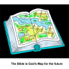 This is an image of a book with a map in it and the words below say, &quot;The Bible is God's Map for the future.&quot; We can know the future by reading God's word.