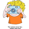 This is a cartoon style image of a guy taking a picture with a camera.