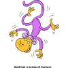 This is a cartoon image of a playful purple monkey.