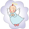 This clip art is of a baby with angel wings, a cherub. The style is vintage and clean.