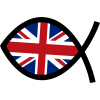Christian fish painted with British flag