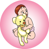 This is a graphic of a baby with a teddy bear. Great use for baby showers! It has a vintage look.