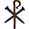 This is an image of the Chri Rho made of spikes and shepherd staff. The Chi Rho (/&Euml;&circ;ka&Eacute;&ordf; &Euml;&circ;ro&Ecirc;&Scaron;/) is one of the earliest forms of christogram.