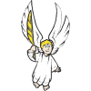 This is a cartoon image of an angel holding up a quill.