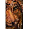 lion face background with tree foreground