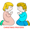 Two children kneeling with words: Christmas prayers