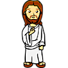 This is an illustration of Jesus in a white robe. The style is friendly, great for kids.