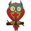 This is a graphic of a green, blue and red owl with a cross on his chest. He's a cute little guy with a somewhat silly look on his face.