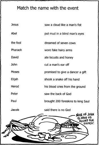 Sunday School Activity Sheet: Names and Events