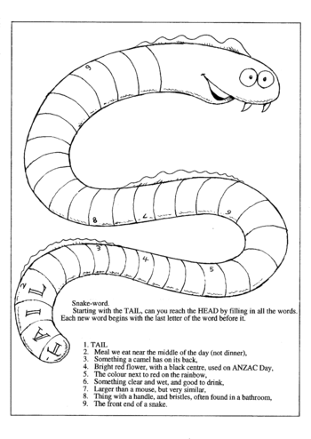 Sunday School Activity Sheet: Snake Word