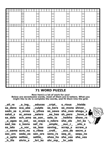 Sunday School Activity Sheet: 71 Word Puzzle