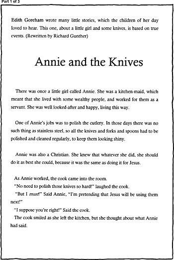 Sunday School Activity Sheet: Story Annie and the Knives ( 1 of 3 )