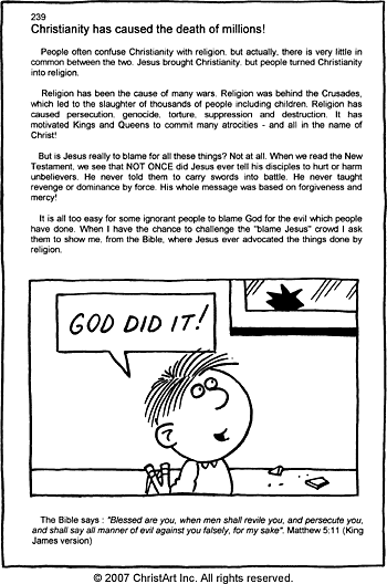 Sunday School Activity Sheet: 239 - Christianity has caused the death of millions!