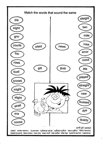 Sunday School Activity Sheet: Match The Words That Sound The Same