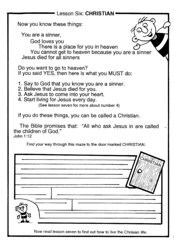 Sunday School Activity Sheet: Lesson 6: CHRISTIAN